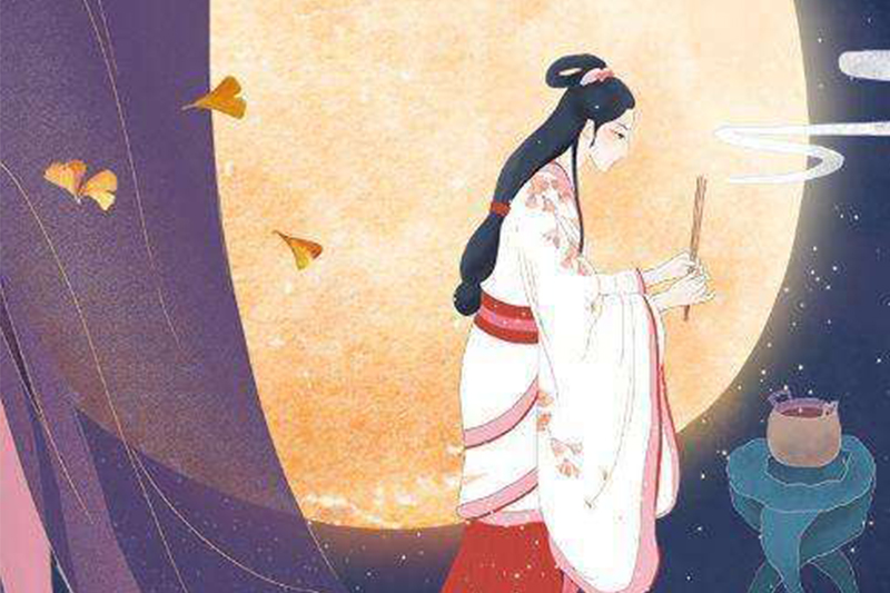 The legend of the Mid-Autumn Festival- Diao Chan worships the moon